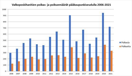 Valkoposkihanhien poikasmäärien muutos pääkaupunkiseudulla